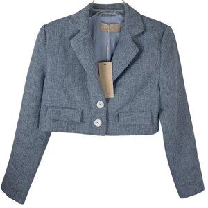 Keepsake the Label Anthropologie NEW Winona Blue Tweed Blazer Cropped Size 4